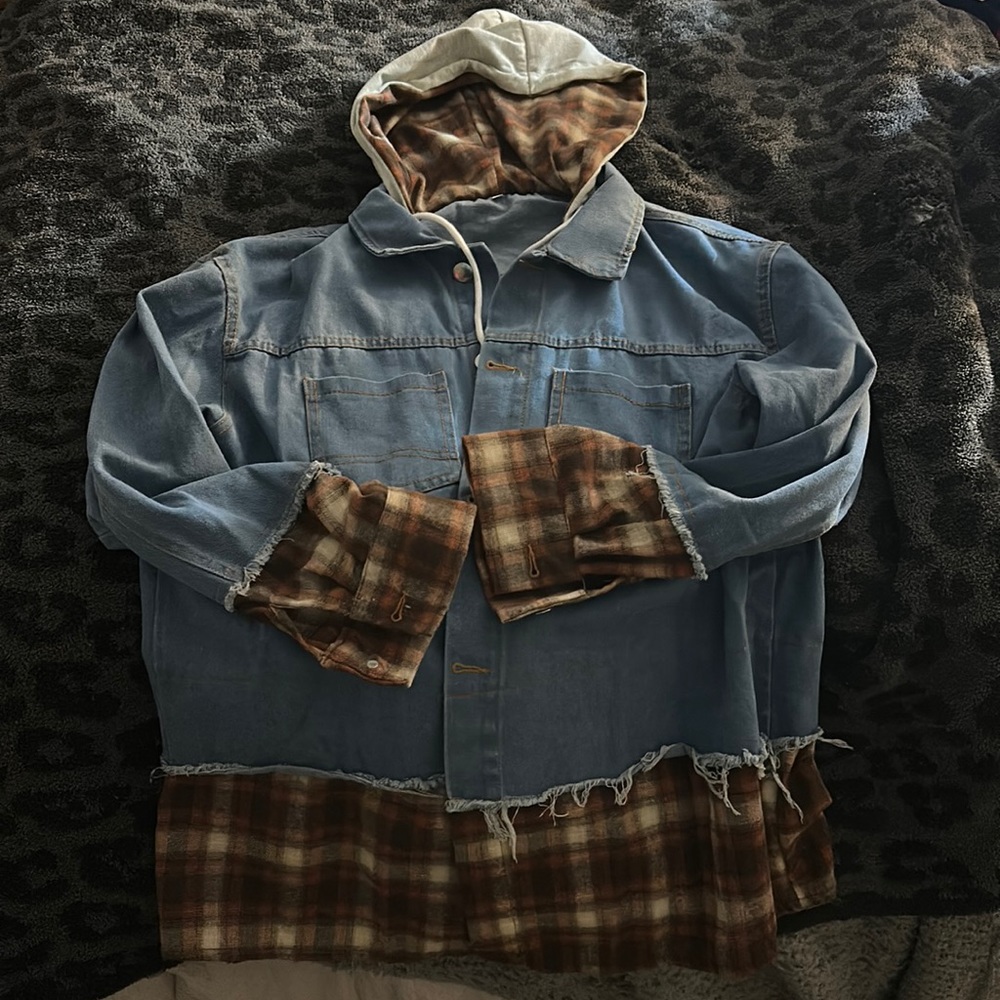 Denim and flannel hooded jacket!!